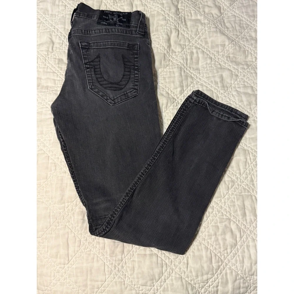 True Religion Geno Relaxed Slim Moto Jeans Charcoal Gray Size 31